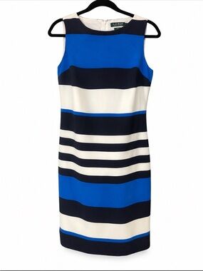 Lauren Ralph Lauren Colorblock Striped Sheath Dress Blue Navy Ivory Size 8